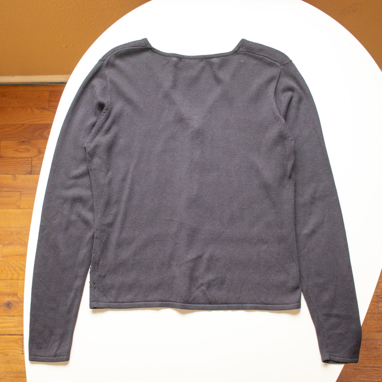 Black Beaded V-Neck Cotton-blend Cardigan Size Small