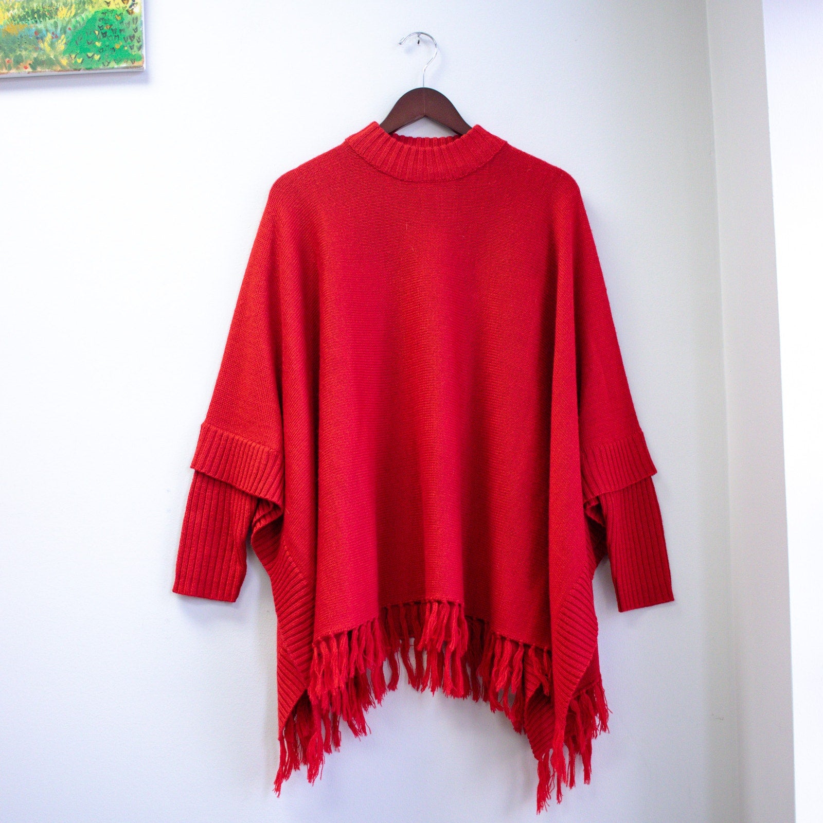 Vintage Red Poncho Long Sleeve Sweater One Size