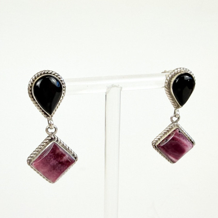 Stone Inlay Sterling Silver Drop Earrings