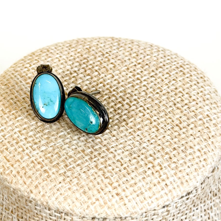 Sterling Silver Earrings Turquoise Cabochon Studs