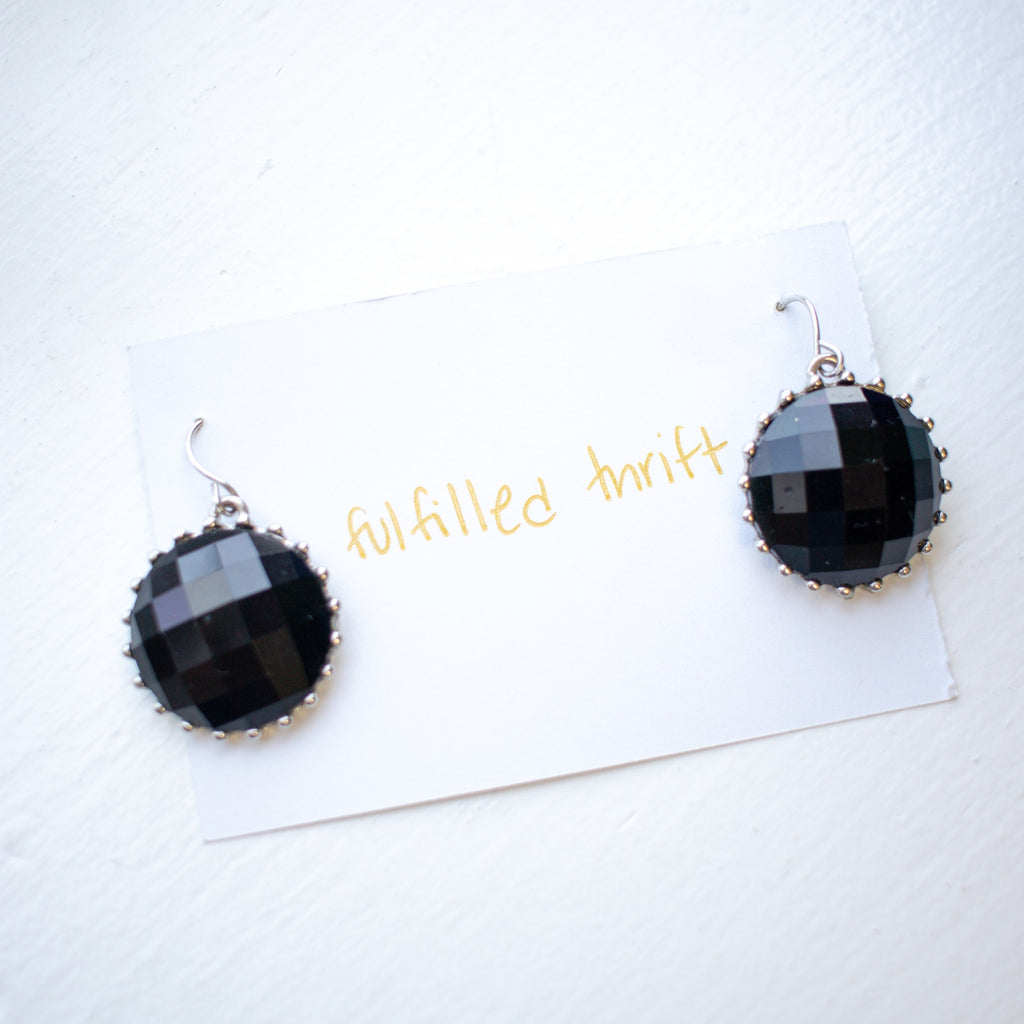 Black Faceted Dangly Earrings