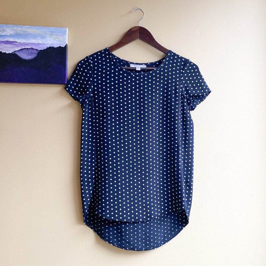 Short Sleeve Blouse Nordstrom 100% Silk Size XS Navy