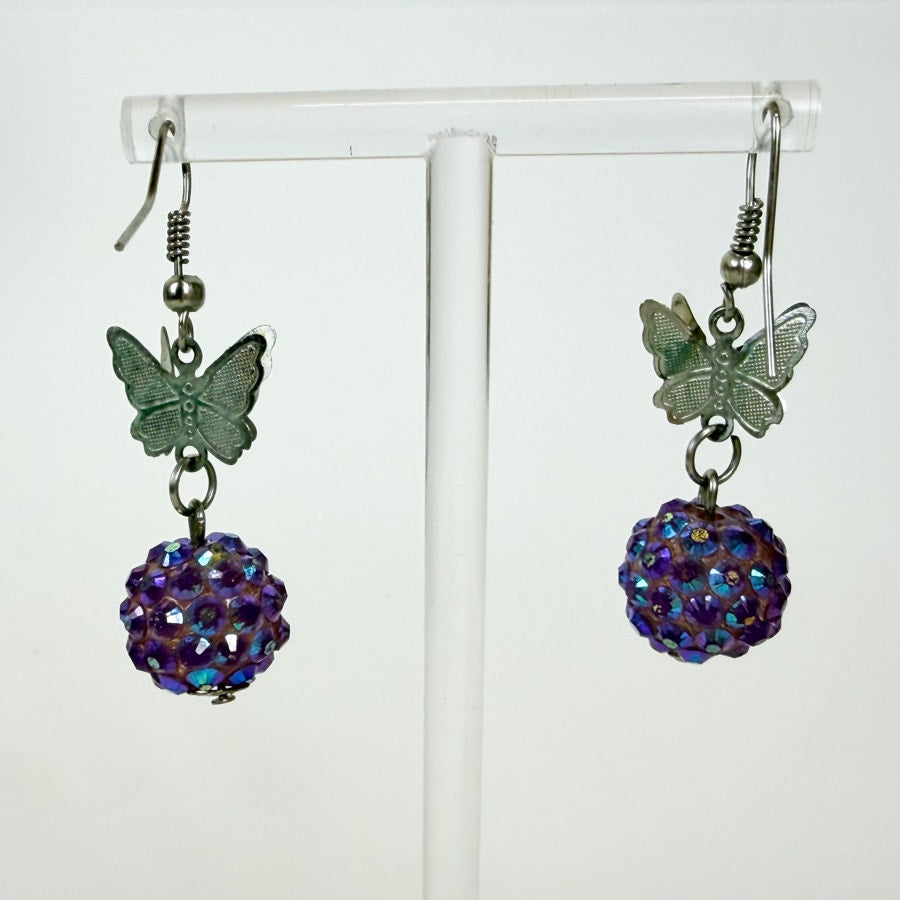 Y2K Butterfly Dangly Earrings Purple