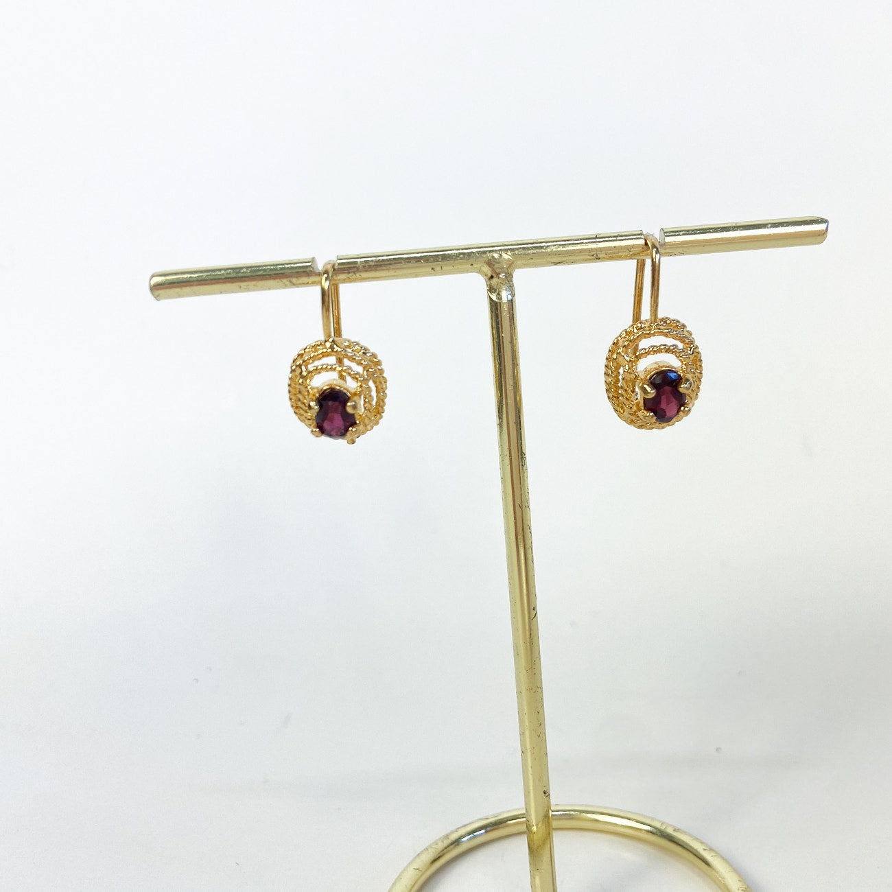 Tuscan Mom Aesthetic Garnet Earrings Victorian Bohemian Vintage Gold tone Estate Jewelry