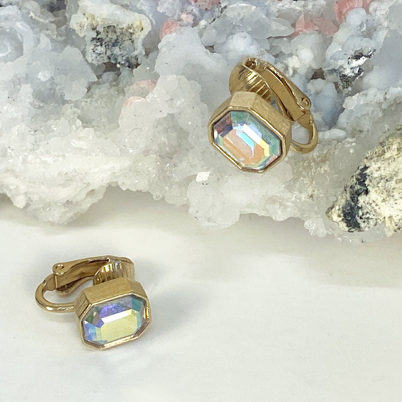 Gold Earrings Small Gold Clip On Earrings Gold Tone Rhinestone