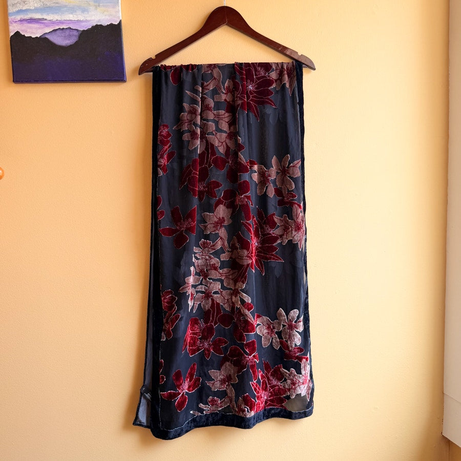 Burnout Velvet Scarf Whimsygoth Red and Black Shawl