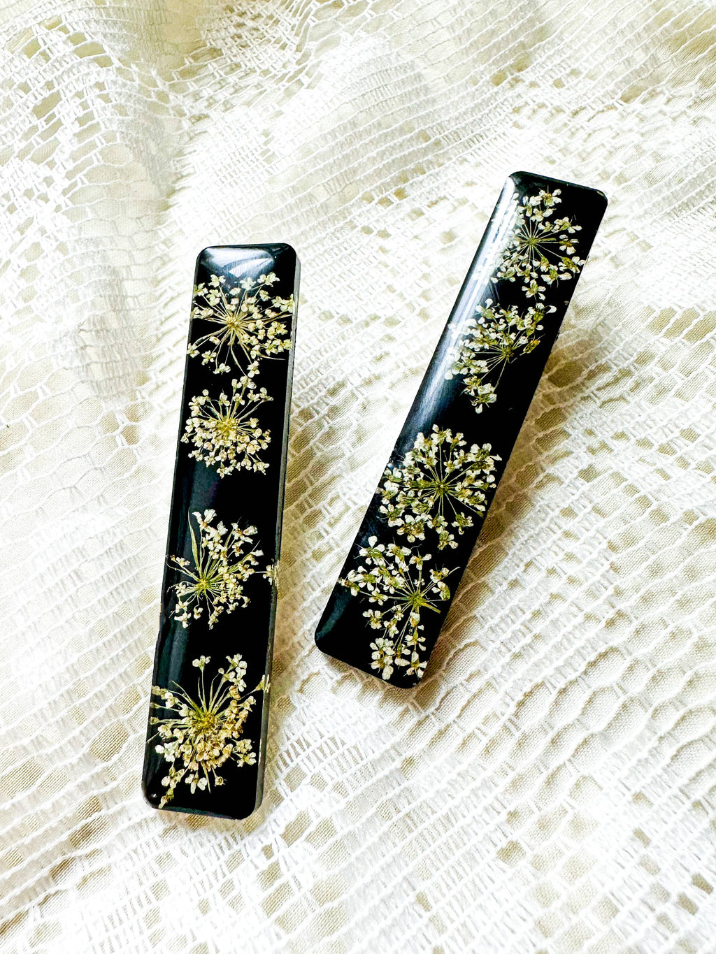 Queen Anne’s Lace bar pressed wildflower hair clip