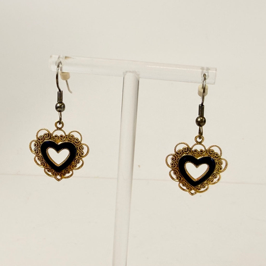 Dangly Heart Gold Earrings | 90s Lacey Gold-Tone Heart Earrings