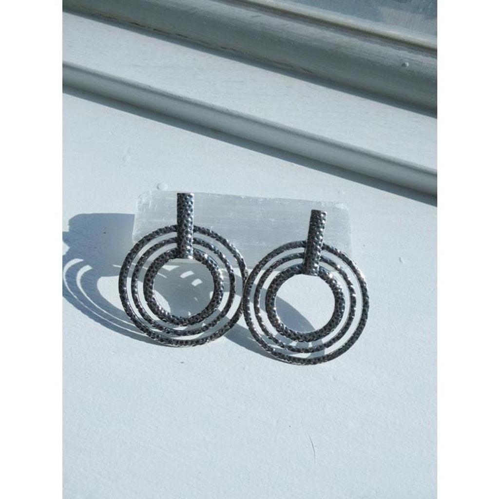 Large Silver Tone Disc Earrings