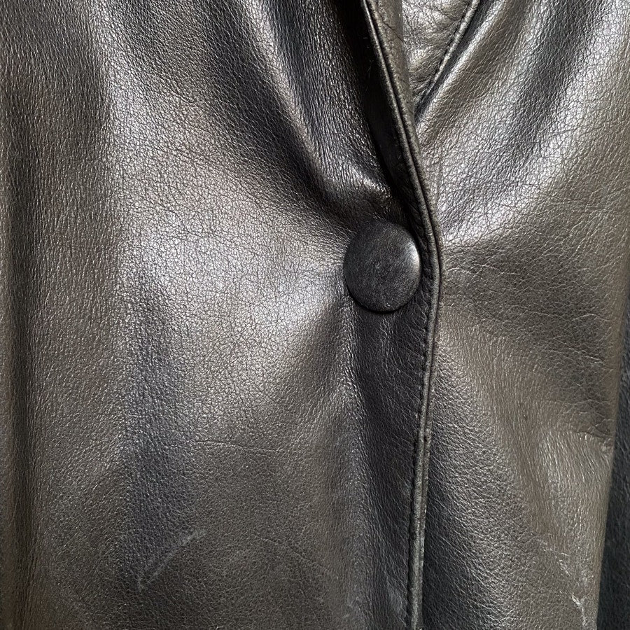 Black Leather Jacket Vintage Belted Robe Women's Size Medium