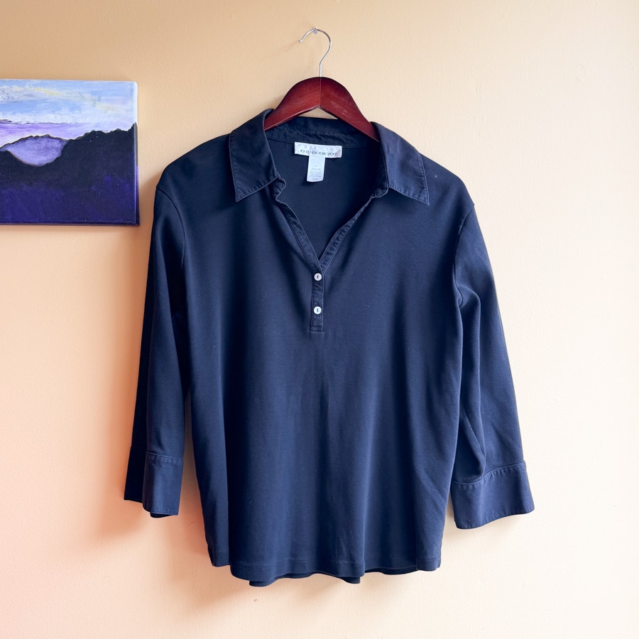 Jones New York Black Collared 3/4 Length Shirt Size 1X
