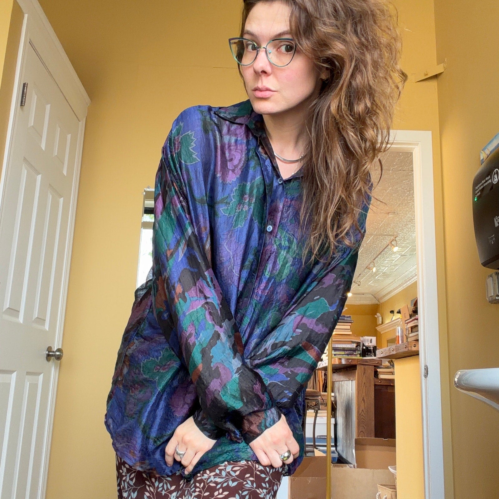 Vintage Silk Blousey Top Patterned 80s 90s