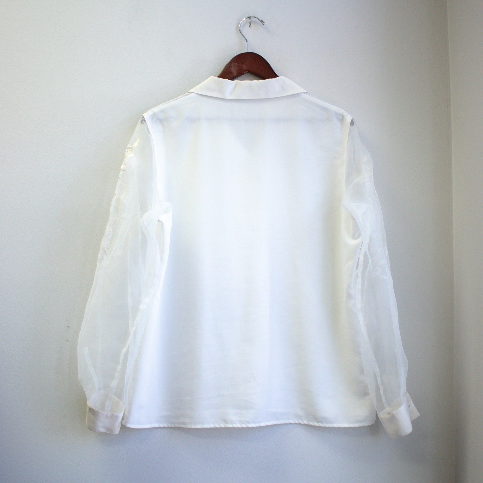 Vintage Sellecca Sheer Floral Sleeve Silky Button-up Size 16