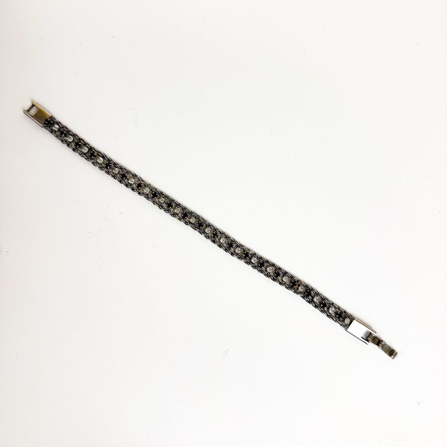 Tennis Bracelet Black and Clear Rhinestones