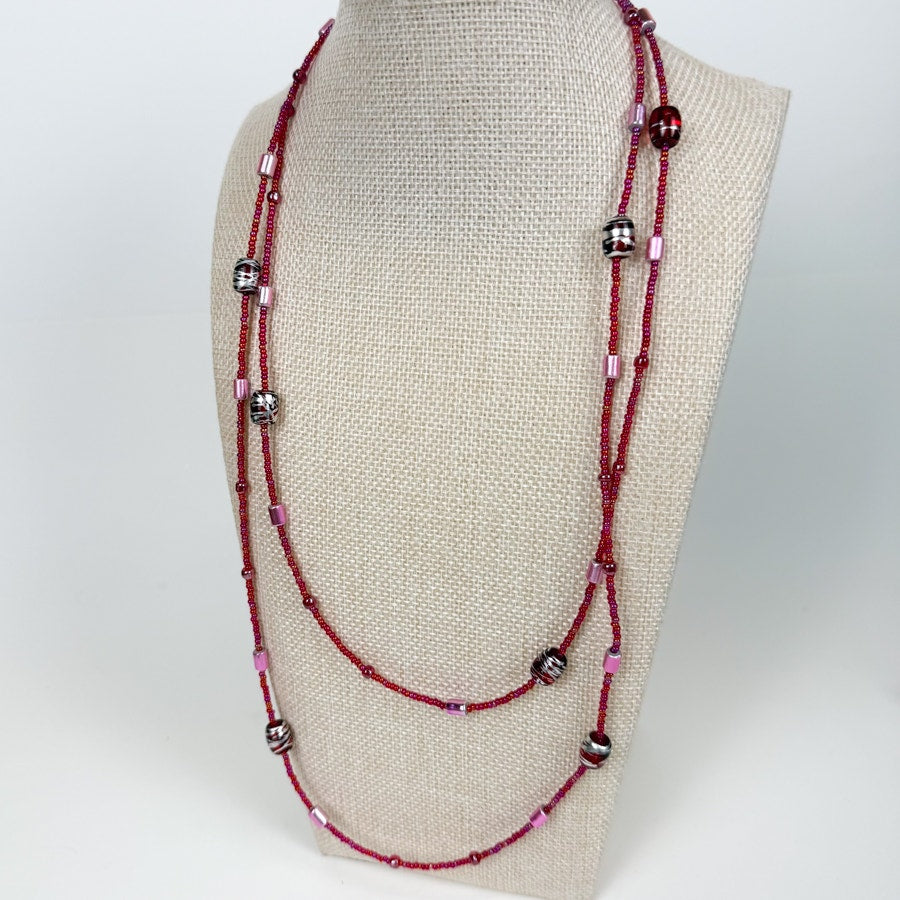 Pink Beaded Long Strand Necklace Y2K