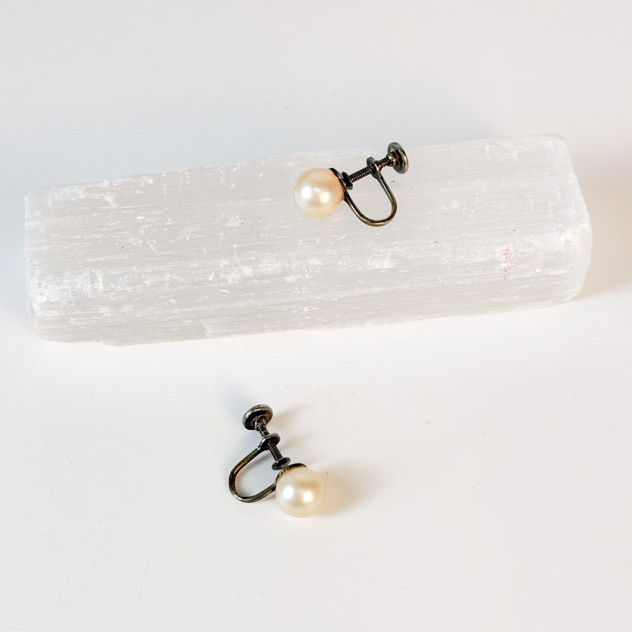 Screw-Back Glass Pearl Studs | Vintage Clip-Ons