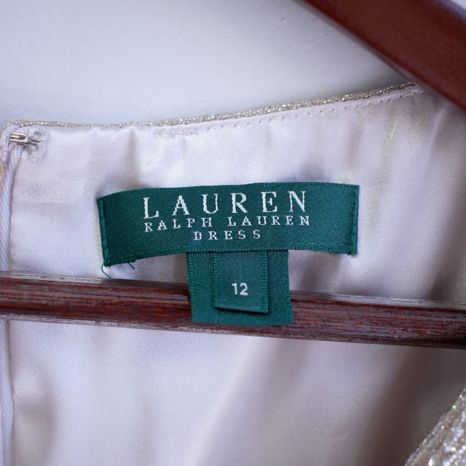 Ralph Lauren Size 12 Washed Gold Cocktail Dress NYE New Years Eve Dress