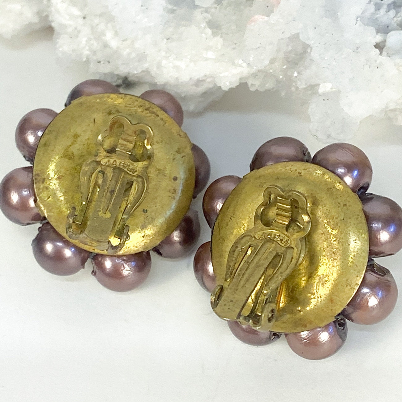 Clip On Earrings Vintage Purple Made in Japan Clip-Ons