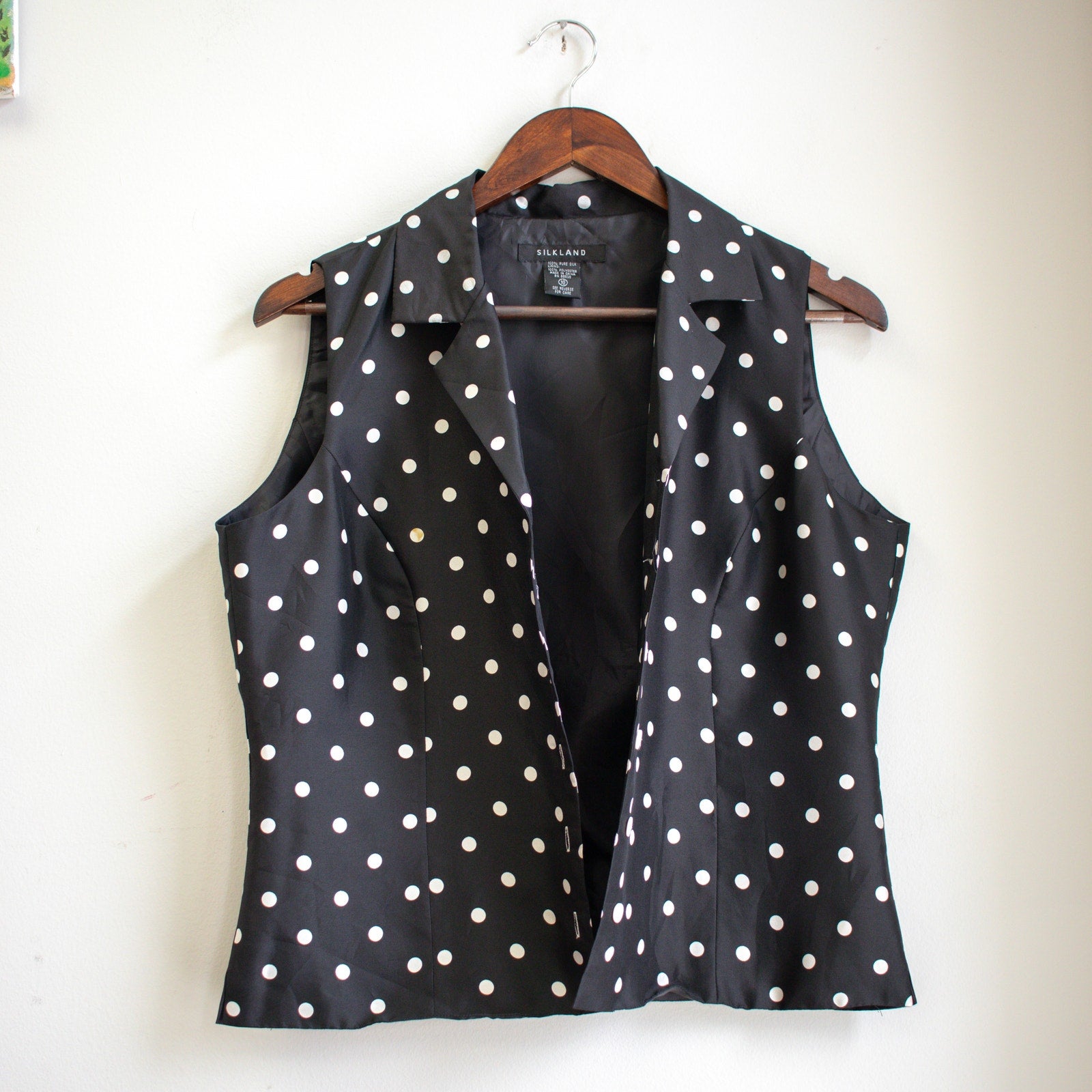 Vintage Silkland Black and White Polka-Dot Silk Sleeveless Top Size 10