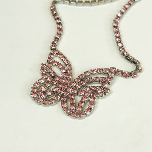 Pink Rhinestone Butterfly Necklace