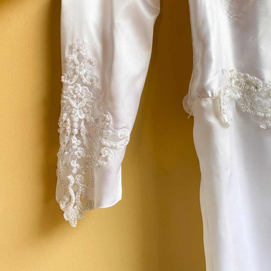 Wedding Dress 1980s Puff Sleeve Open Back Dress