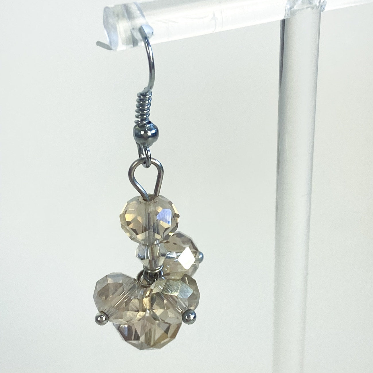 Vintage Glass Bead Cluster Dangly Earrings Champagne Beads