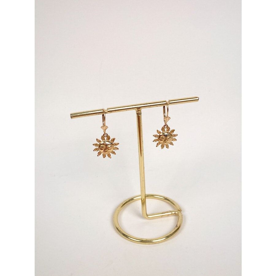 14K Yellow Gold Sun Celestial Charm Earrings