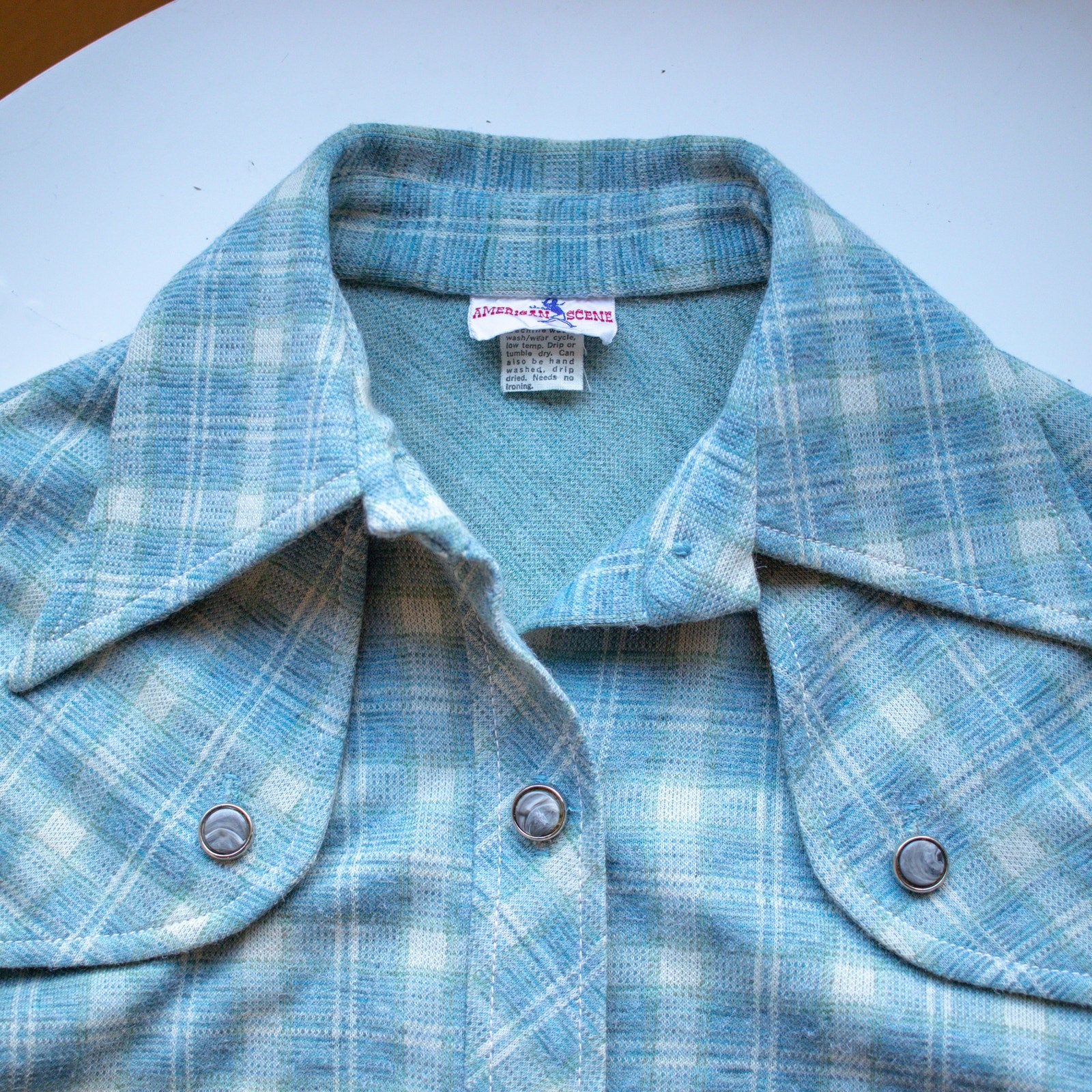 American Scene Blue Western Double Knit Flannel Size Small