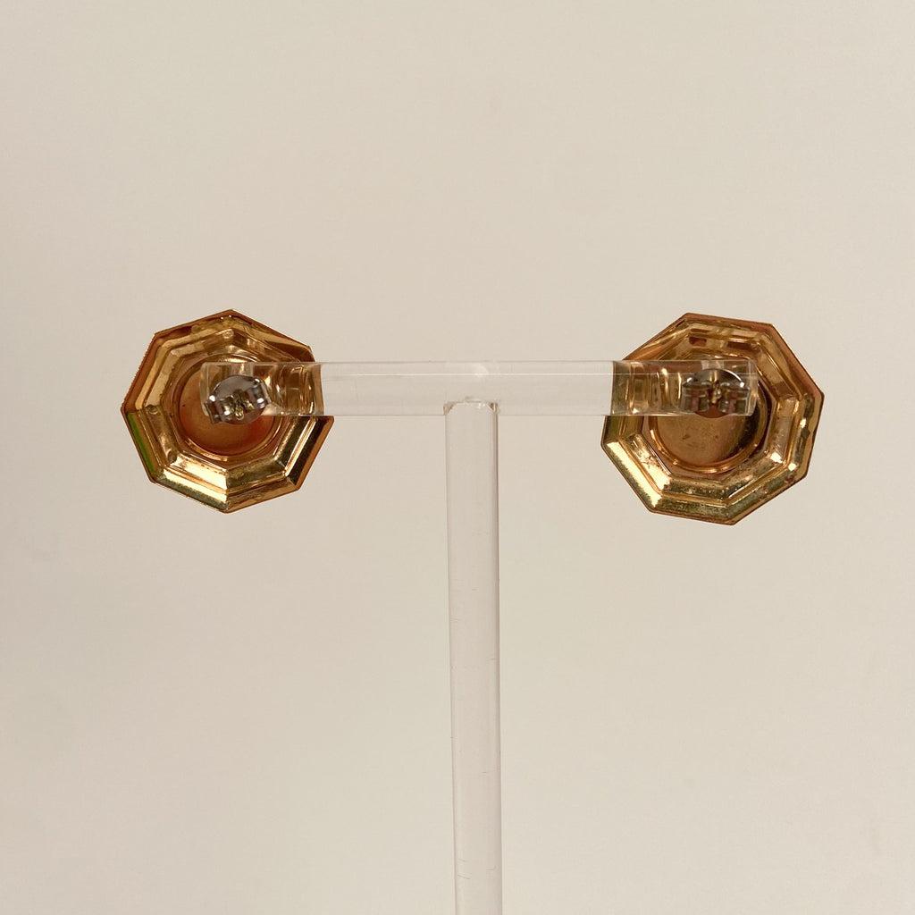 Gold Tone and Black Enamel Stud Earrings Retro