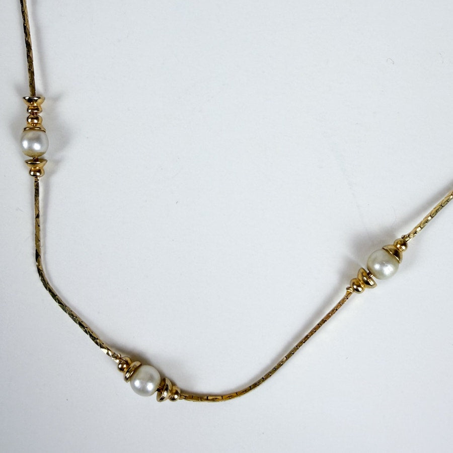 Delicate Station Necklace Pearlescent Beads Gold-Tone
