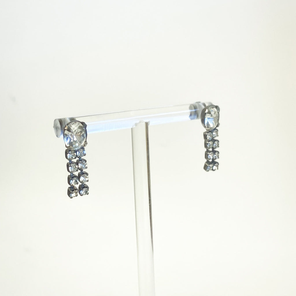 Silver Earrings Little Sparkly Rhinestone Dangly Earrings Silver Tone Vintage