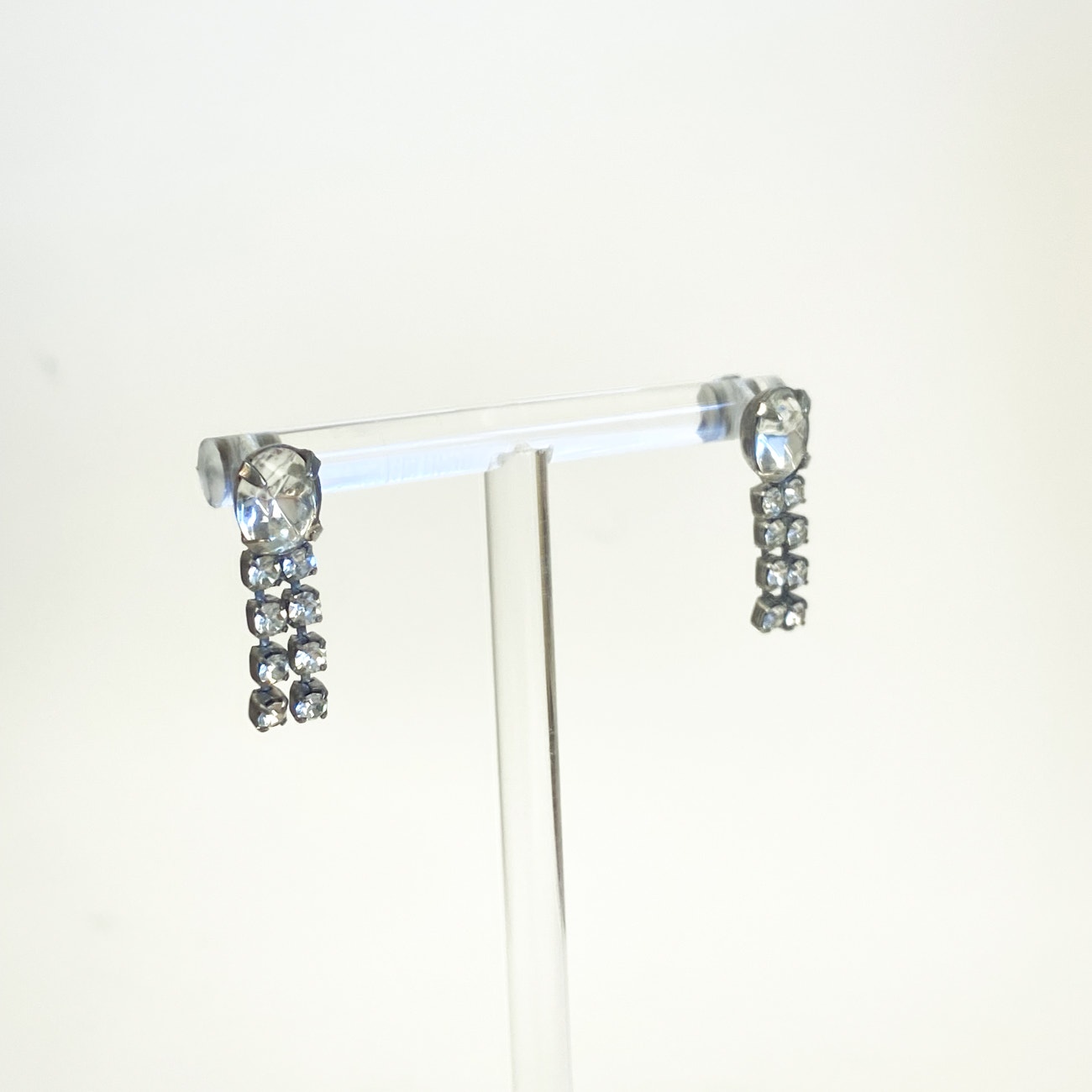 Silver Earrings Little Sparkly Rhinestone Dangly Earrings Silver Tone Vintage