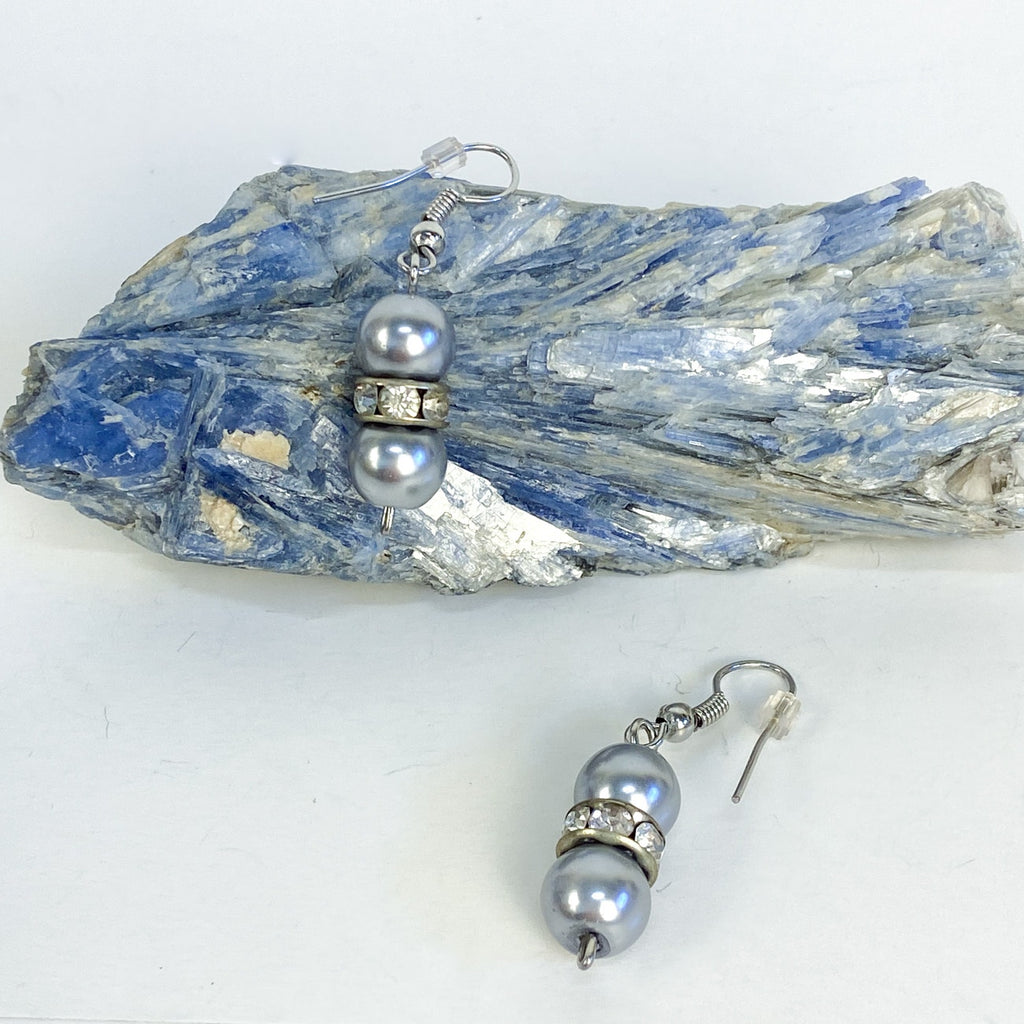 Silver Earrings Vintage Dangly Pearl Bead Earrings