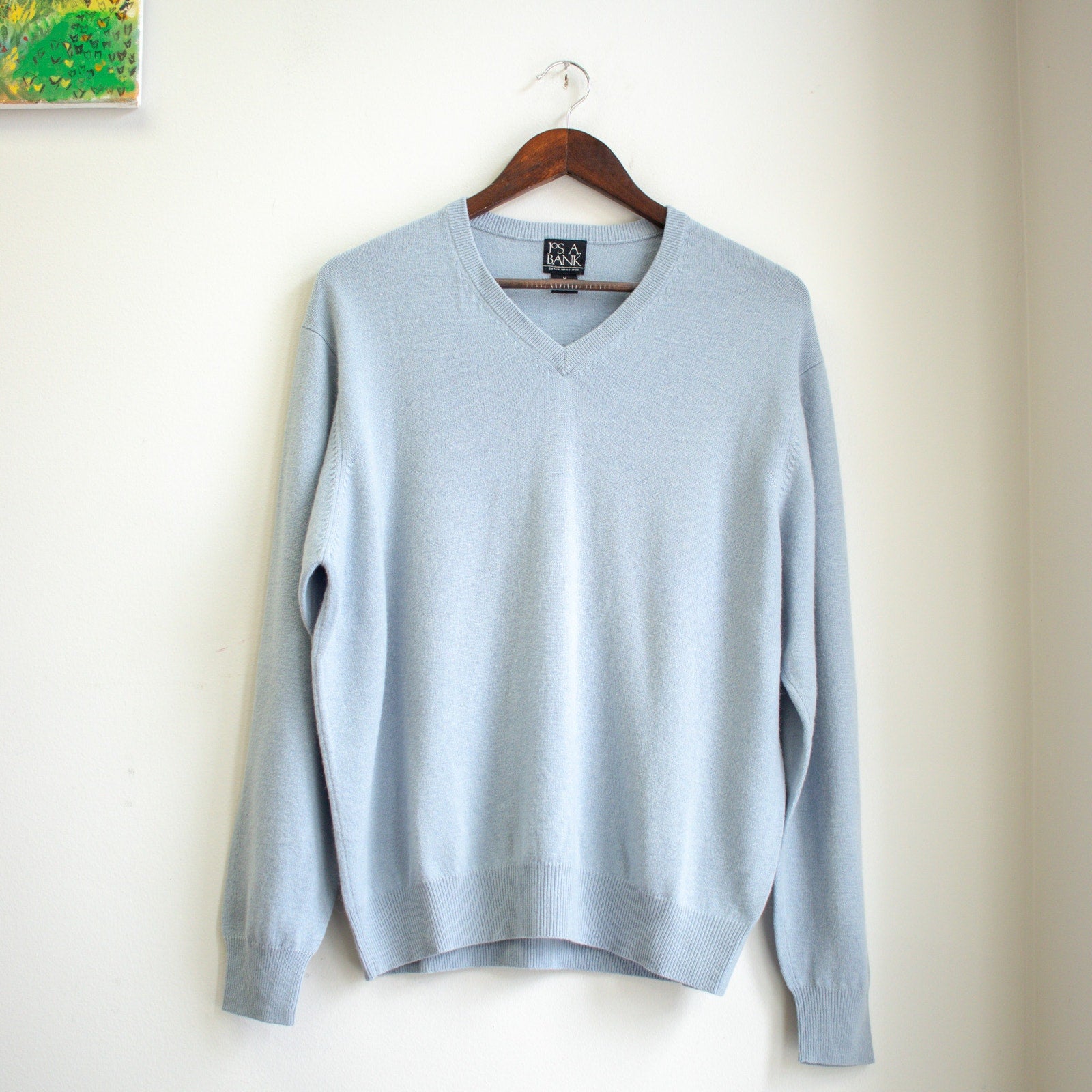 Jos. A. Bank Blue Cashmere V-Neck Sweater Size Medium