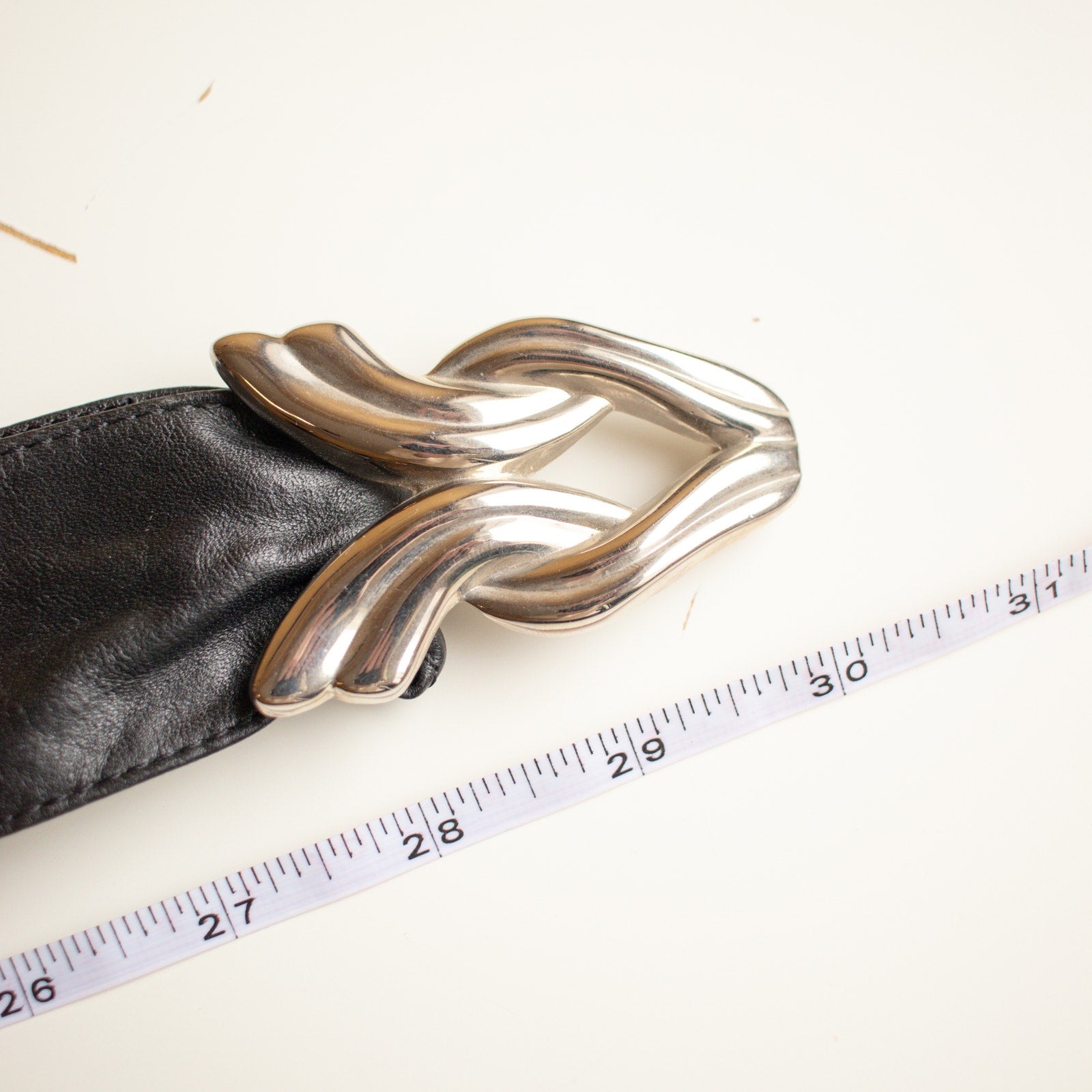 80s Vintage Black Genuine Leather Waist Belt