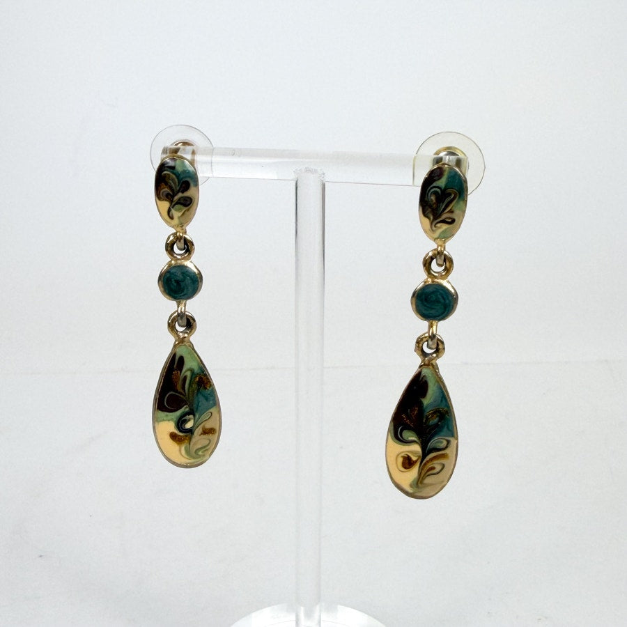 Made in American Vintage Gold-Tone and Enamel Dangly Earrings