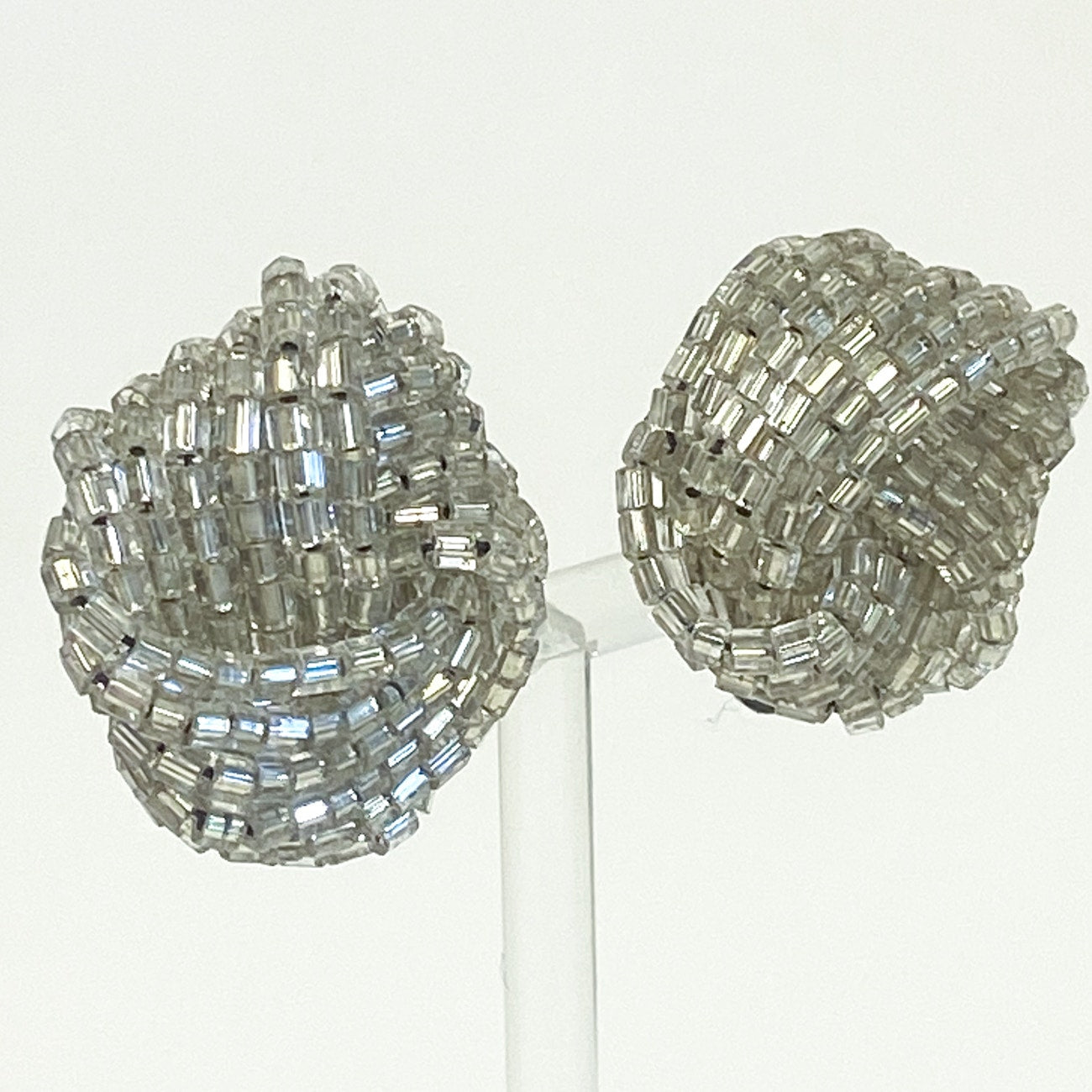 Beaded Knot Clip On Earrings Vintage