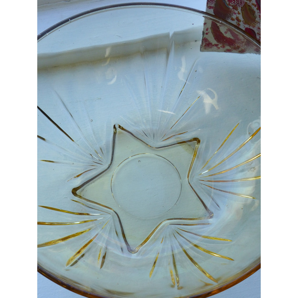 Star Amber Glass Bowl Depression Glass Style