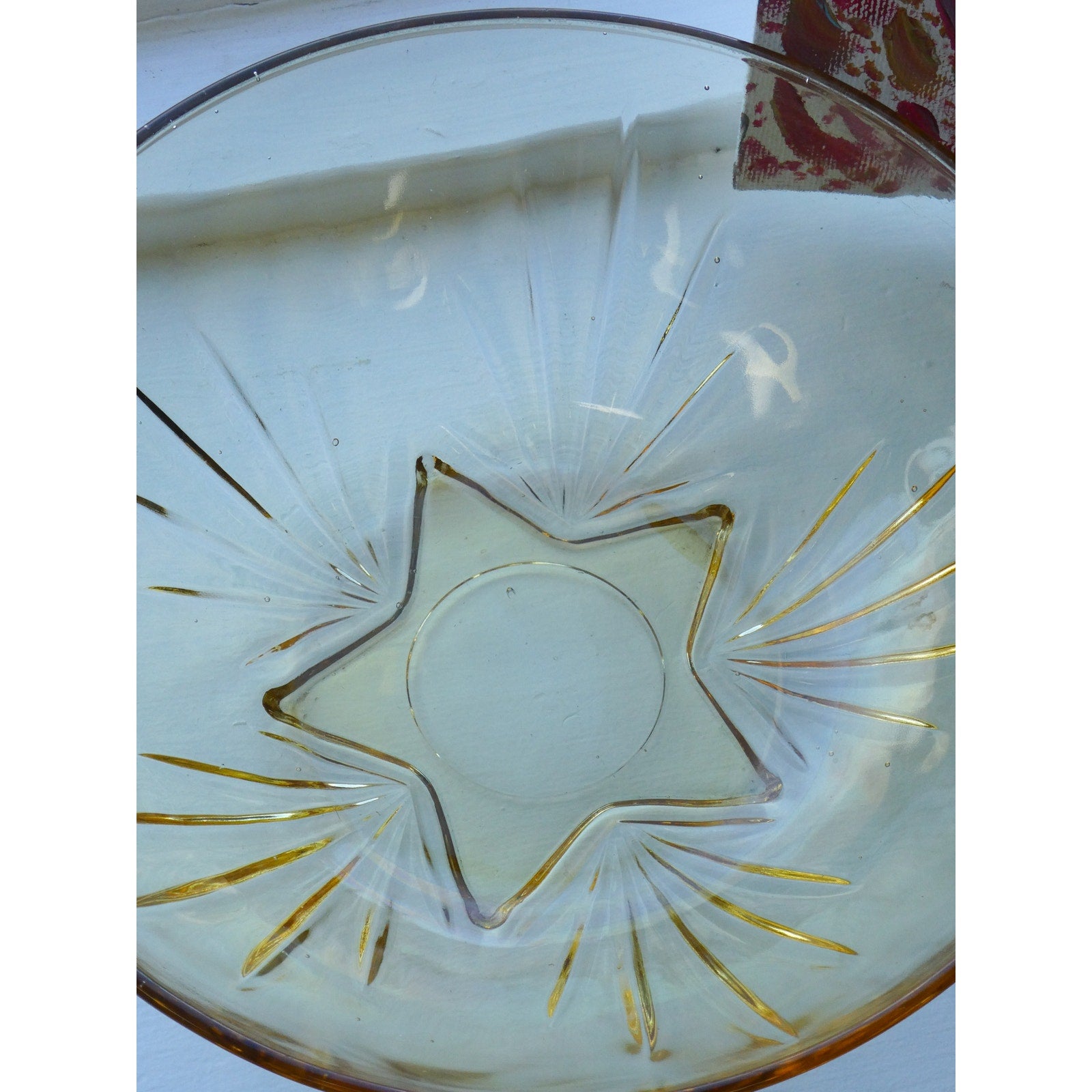 Star Amber Glass Bowl Depression Glass Style