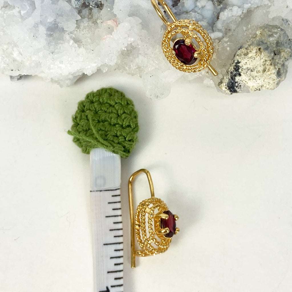 Tuscan Mom Aesthetic Garnet Earrings Victorian Bohemian Vintage Gold tone Estate Jewelry