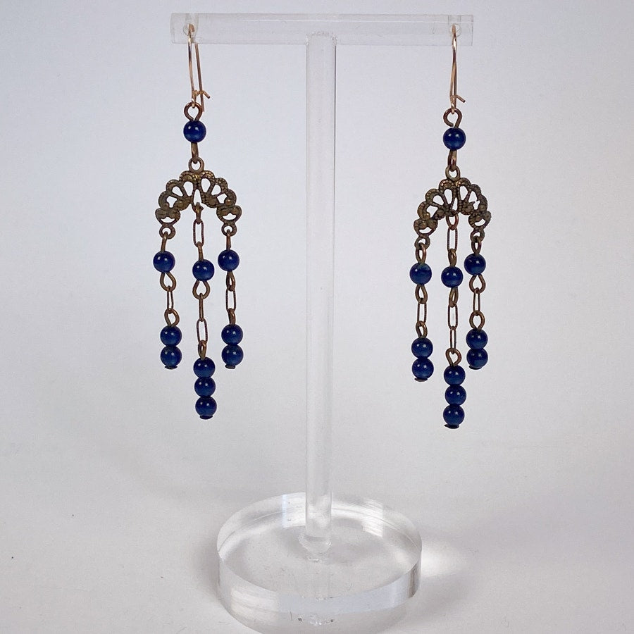 Boho Dangly Earrings Blue and Gold
