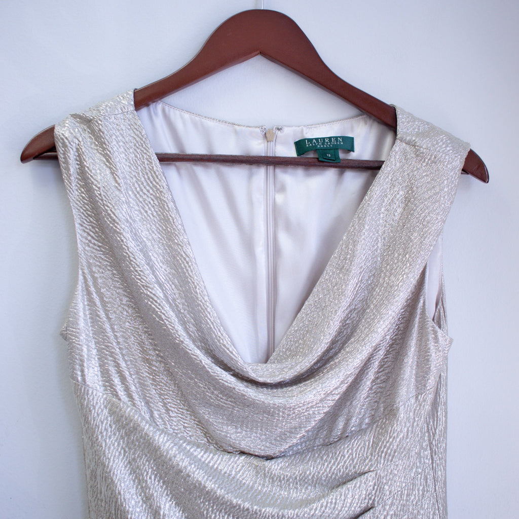 Ralph Lauren Size 12 Washed Gold Cocktail Dress NYE New Years Eve Dress