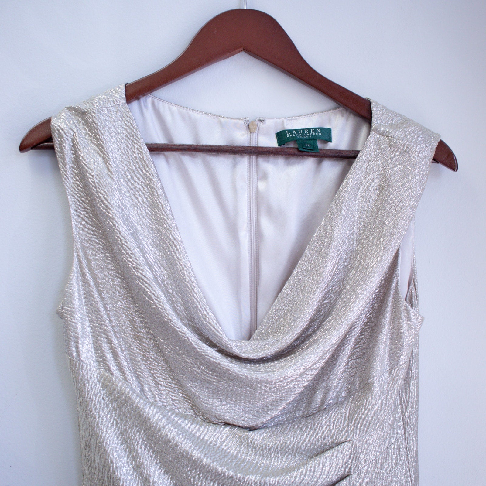 Ralph Lauren Size 12 Washed Gold Cocktail Dress NYE New Years Eve Dress