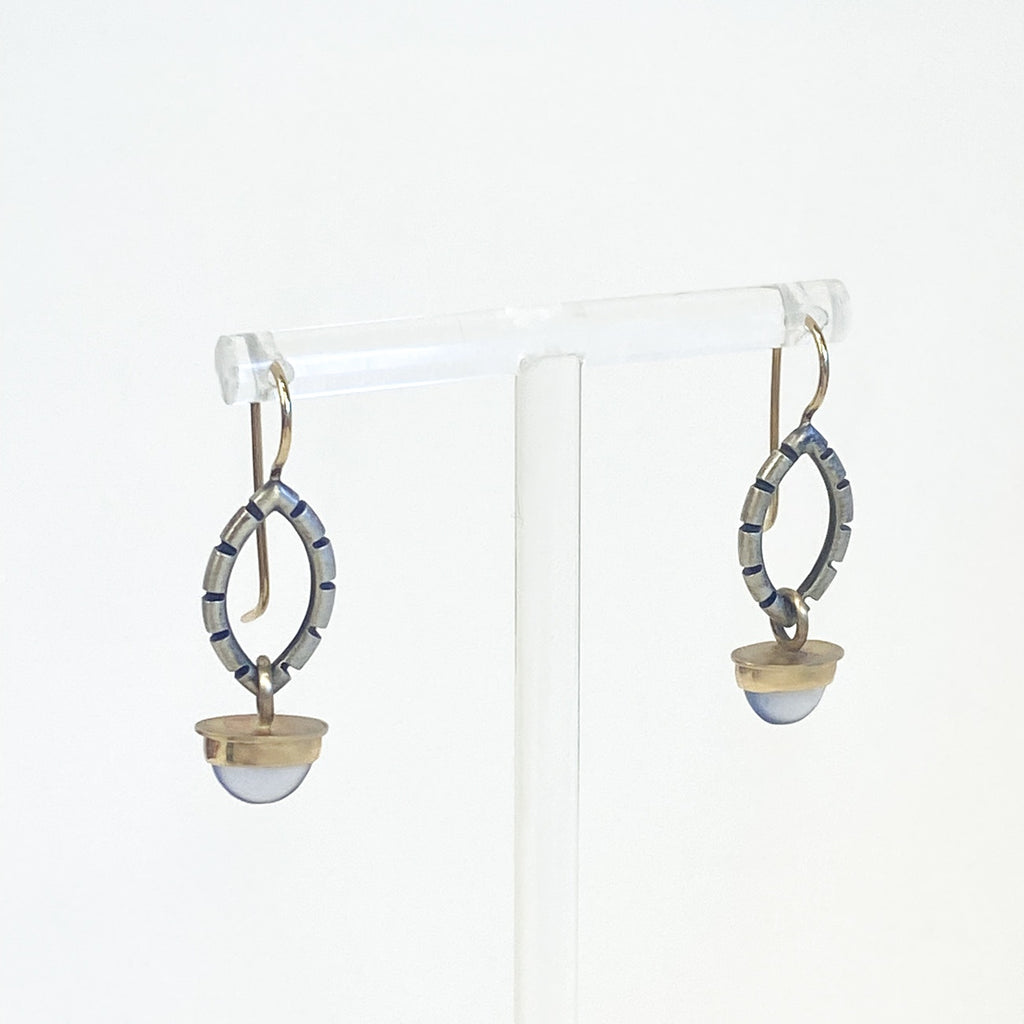 Gold and Sterling Silver Purple Moonstone Drop Earrings