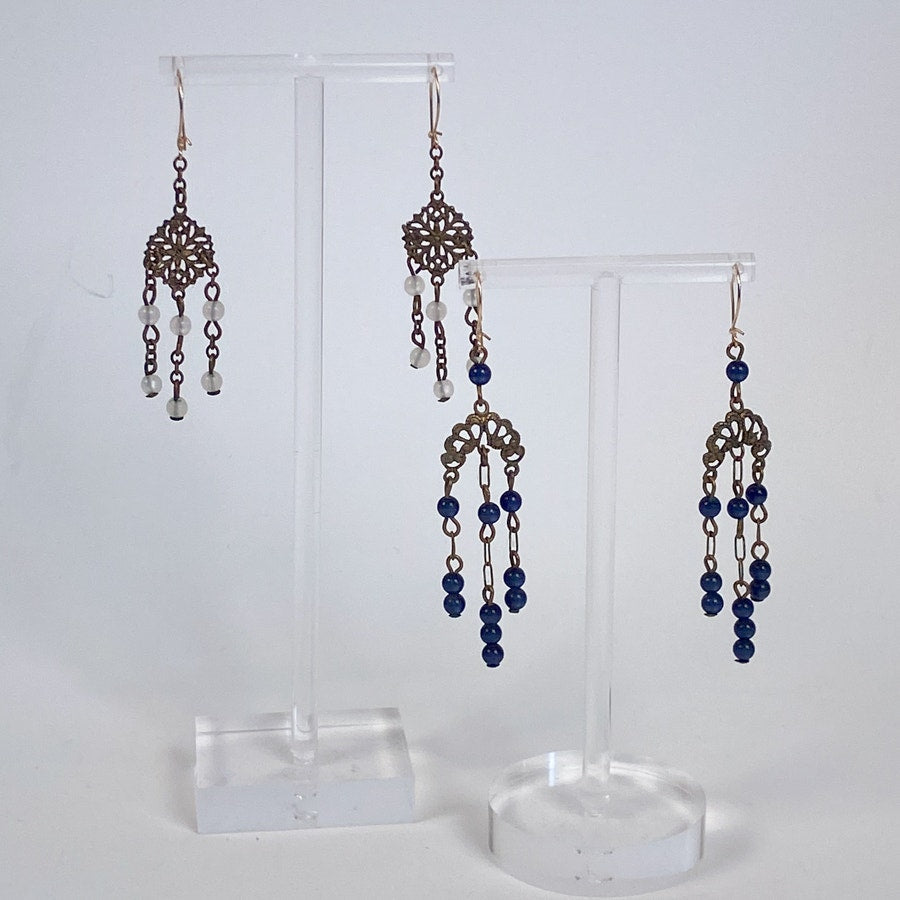Boho Dangly Earrings Blue and Gold