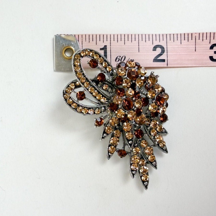 Brown & Champagne Rhinestone Brooch