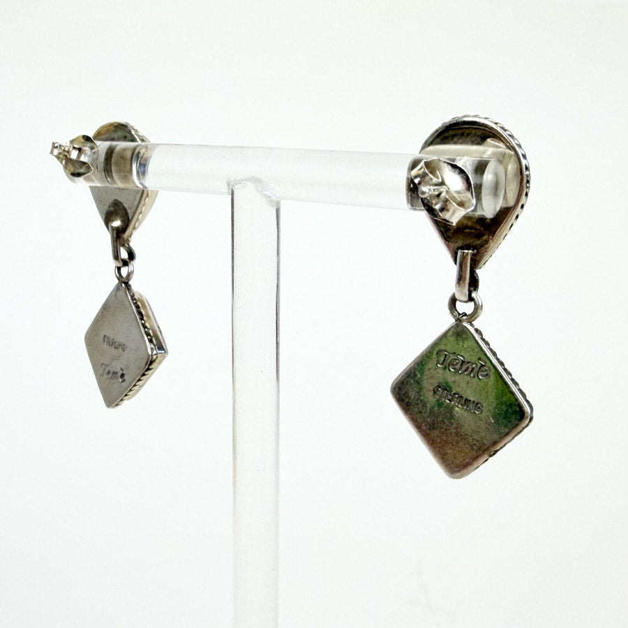 Stone Inlay Sterling Silver Drop Earrings