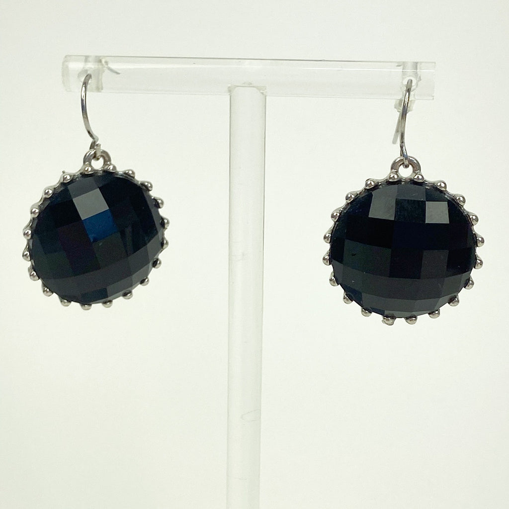 Black Dangle Earrings | Faceted Round Earrings