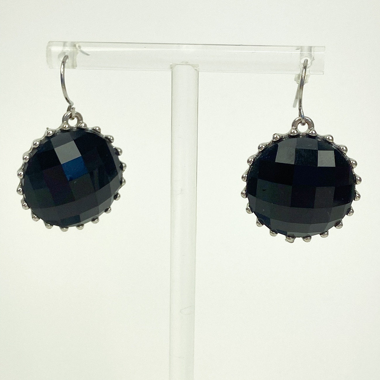 Black Dangle Earrings | Faceted Round Earrings
