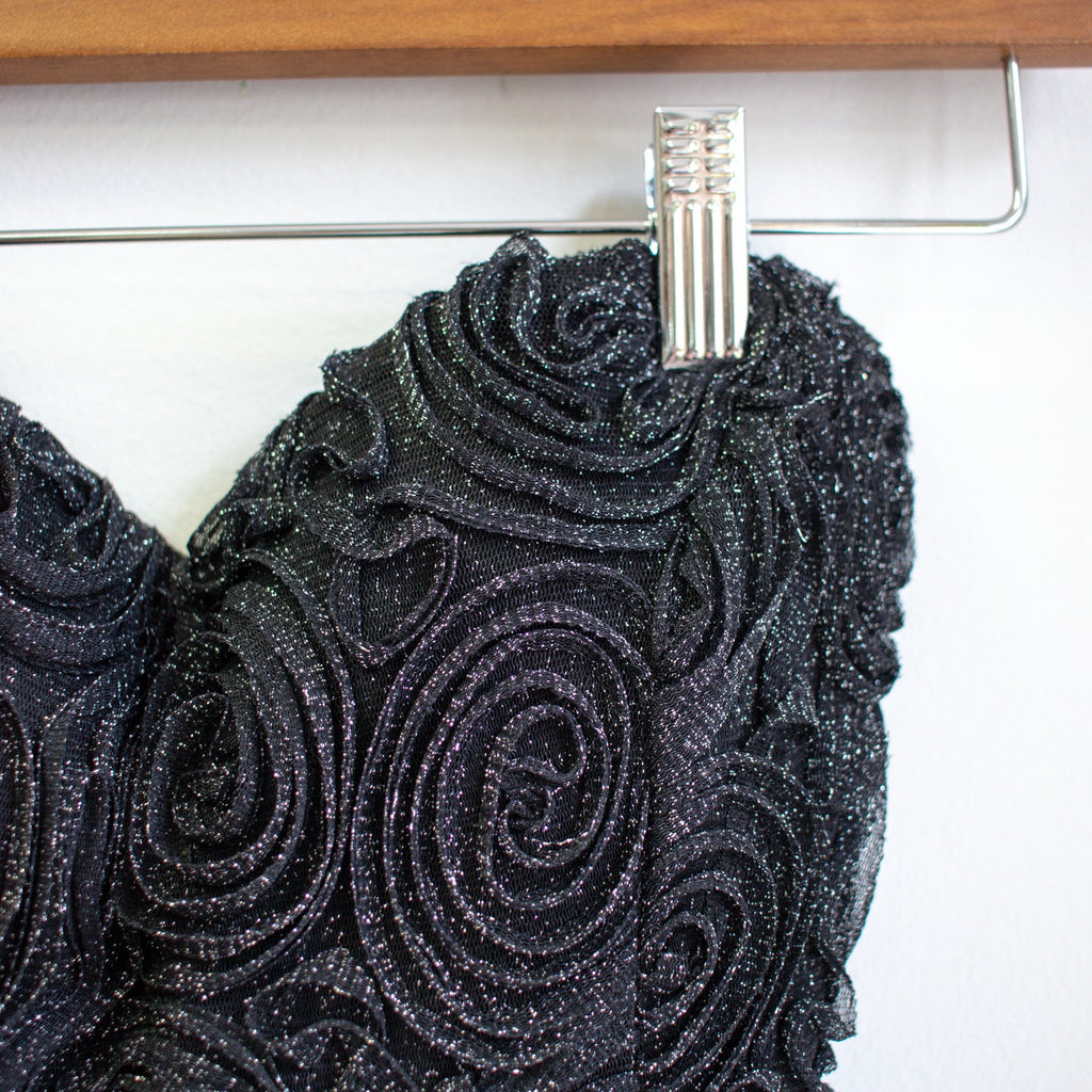 Janice Black Strapless Rosette Top Crepe Skirt Tie Waist Dress Size Small